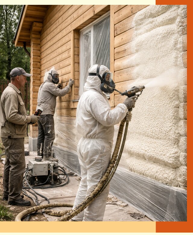 Утепление дома из бруса ППУ в Александрове от 4124 руб/м2 под ключ | ТепломастерЛкн