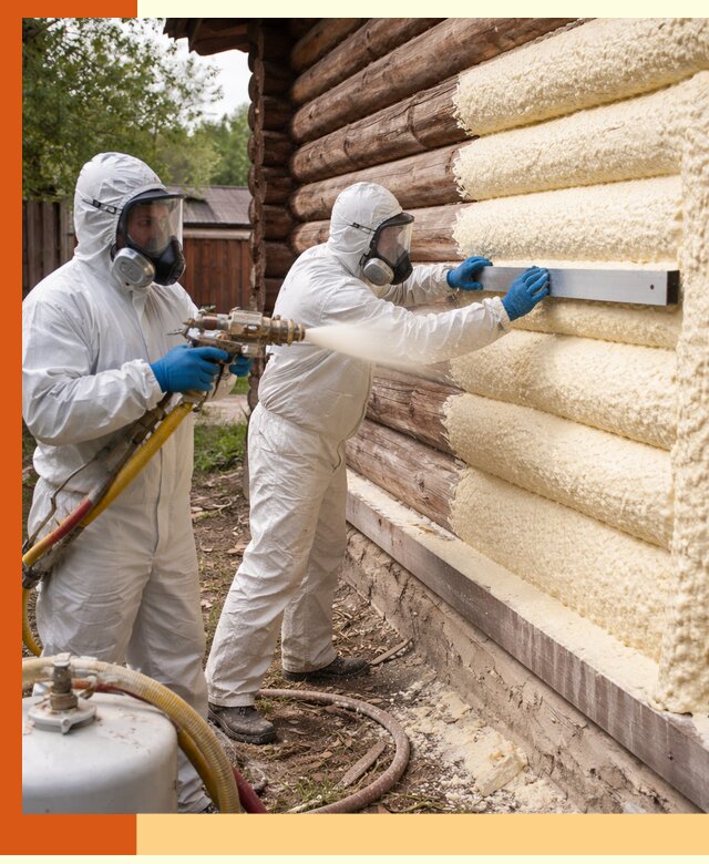 Утепление бревенчатого дома ППУ в Александрове эффективной изоляцией