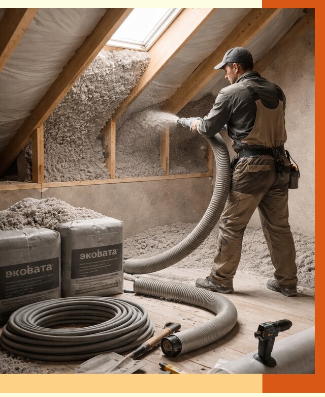 Утепление мансарды эковатой в Александрове от 2356 руб/м2 — монтаж, задувка, цена | ТепломастерЛкн