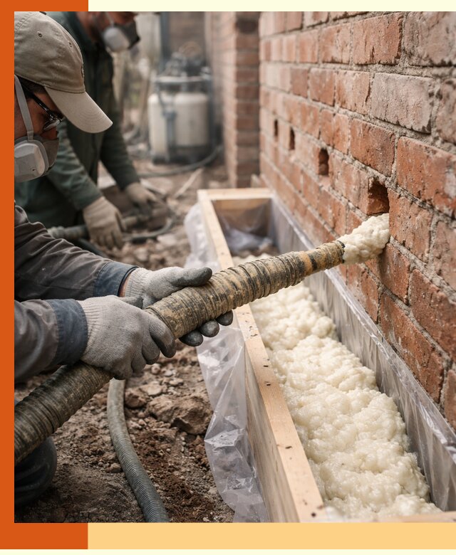 Заливка ППУ в пустоты кирпичной стены в Александрове