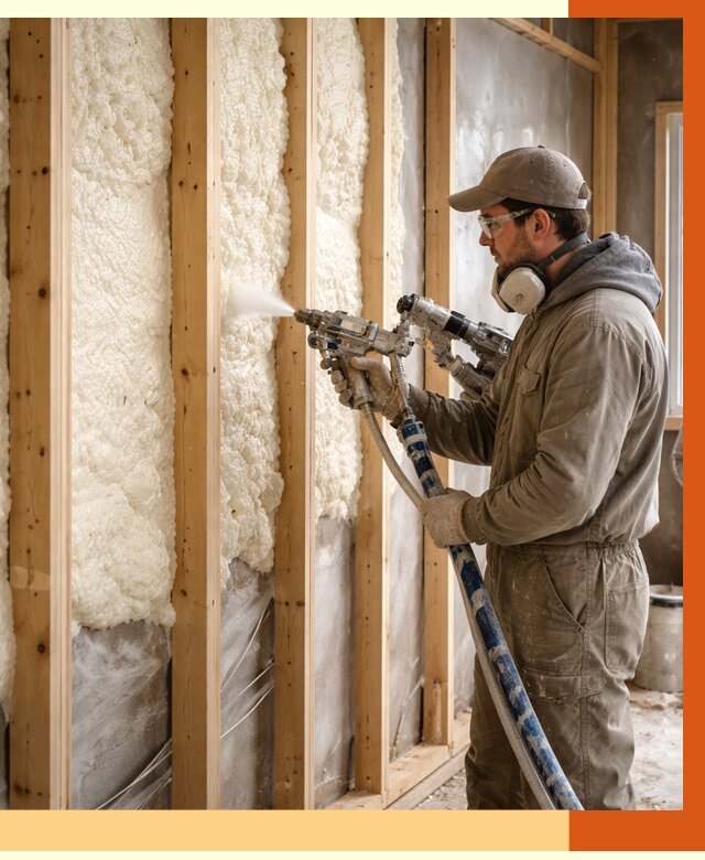 Утепление каркасной стены ППУ в Александрове от 4552 руб./м2 под ключ | ТепломастерЛкн