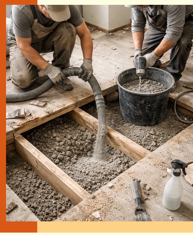 Заполнение пустот пола в Александрове полиуретаном и пенополистиролом