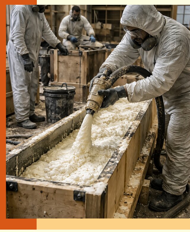 Заливка пенополиуретана в формы для утепления в Александрове